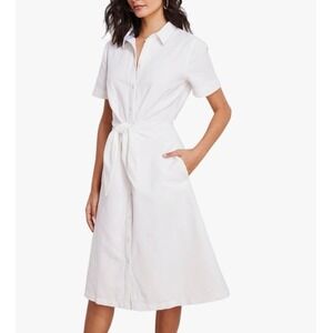 NEW Vineyard Vines Womens Westerly Tie Linen Cotton Button Up Shirt Dress Size 6